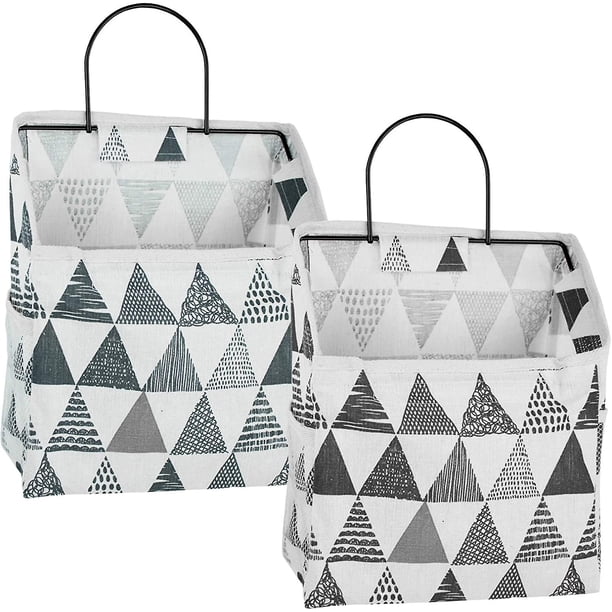 2pcs Wall Hanging Storage Bag, Waterproof Over The Door Closet Organizer With Metal Frame, Stylish Hanging Pocket Linen Cotton Pouch Box Containers F
