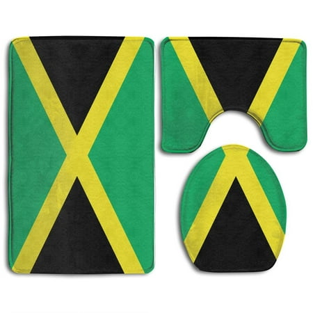 GOHAO The Jamaica Flag Grid 3 Piece Bathroom Rugs Set Bath Rug Contour Mat and Toilet Lid (Best Off The Grid Toilet)