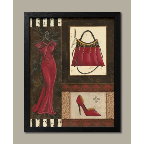Framed Fashion Collage I - Mini Classic French Retro Classy Gown Shoe Popular Dress Ball 11x14