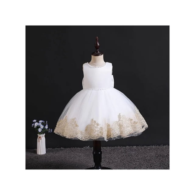 Vestido de bautizo para niñas blanco y dorado de 6 a 9 m a 6 años