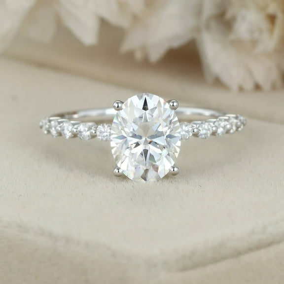 Eclet Jewels 14K White Gold Over Rings for Gifts - 2 Ct Cut Oval Cut Lab Created Diamond Rings - Engagement Wedding Prong Setting Ring for Women's - Causal Daily Wear Rings - Party Wear Diamond Ring