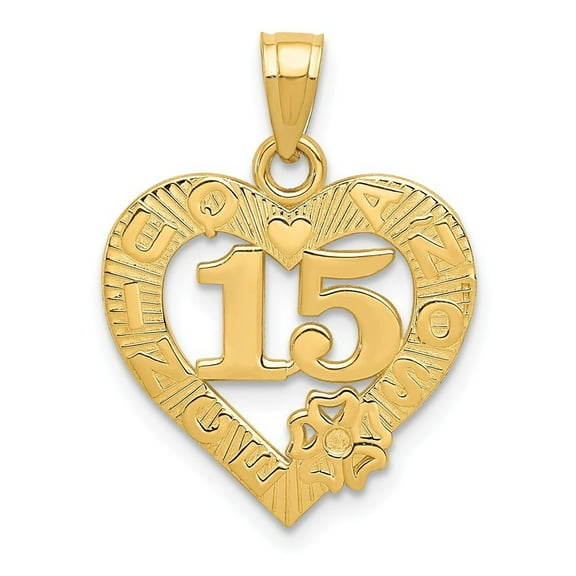 14k Yellow Gold 15 in Quince Anos Heart Frame Pendant - 1.0 Grams - Measures 22.4x16.9mm
