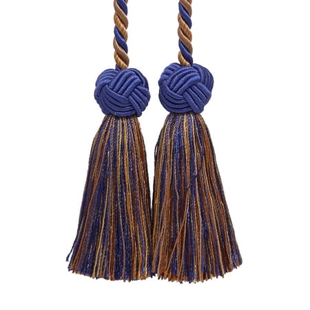 Ultramarine Blue, Tan, Double Tassel / Tassel Tie with 3.5 inch Tassels, Baroque Collection Style# BCT Color: NAVY TAUPE - 5817