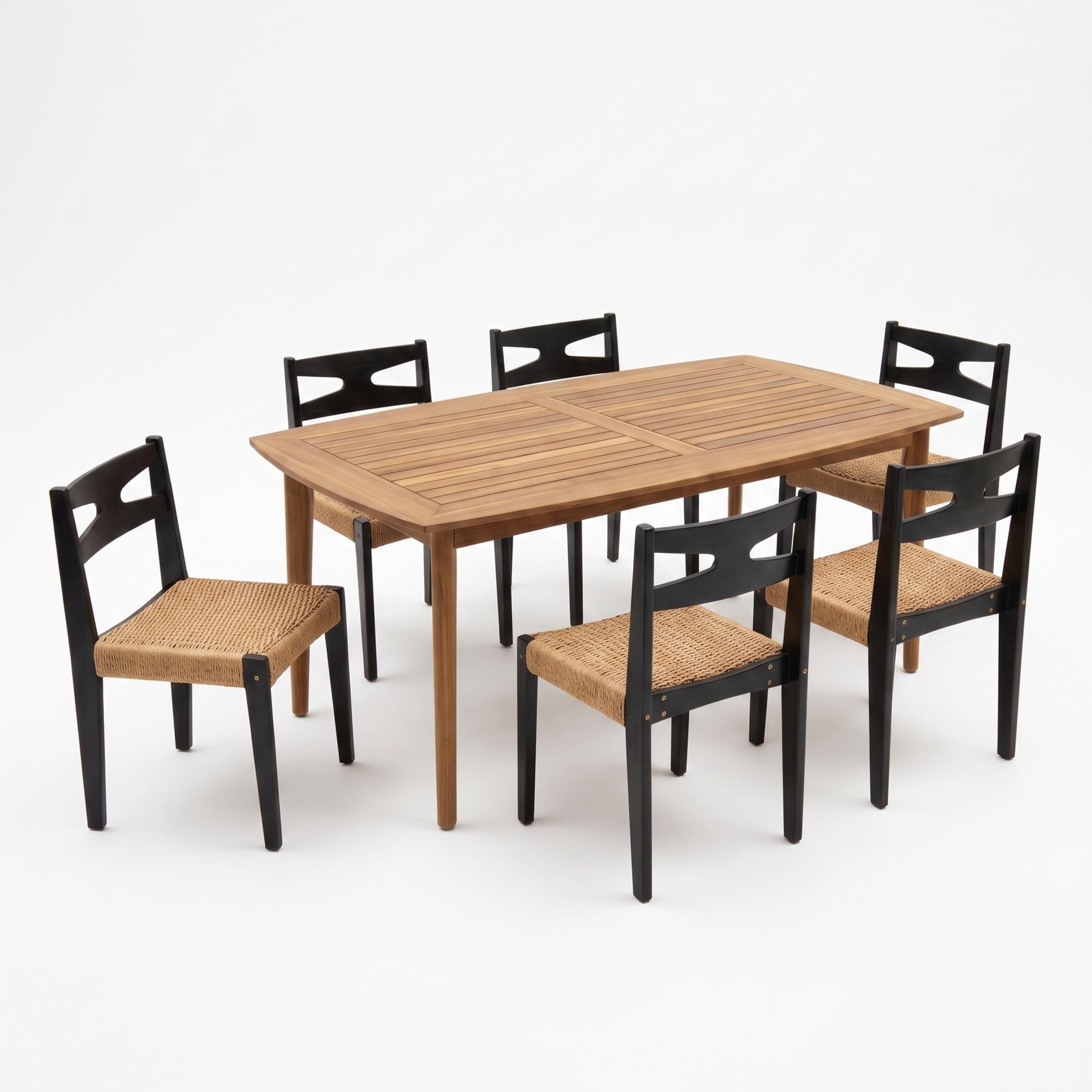 Christopher Knight Home 7-Piece Acacia Wood Outdoor Dining Set with 71" Rectangular Table, Teak+Black