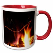 Photograph Of Flickering Flames From A Fire In An Outdoor Fireplace., 15oz Two-Tone Red Mug