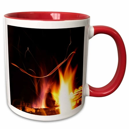 Photograph Of Flickering Flames From A Fire In An Outdoor Fireplace., 11oz Two-Tone Red Mug