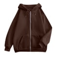 thumbnail image 5 of Delconic Womens Zip Up Hoodie Fleece Sweatshirt Long Sleeve Drawstring Hood Casual Relaxed Fit Outerwear Jacket Top Brown XL, 5 of 8
