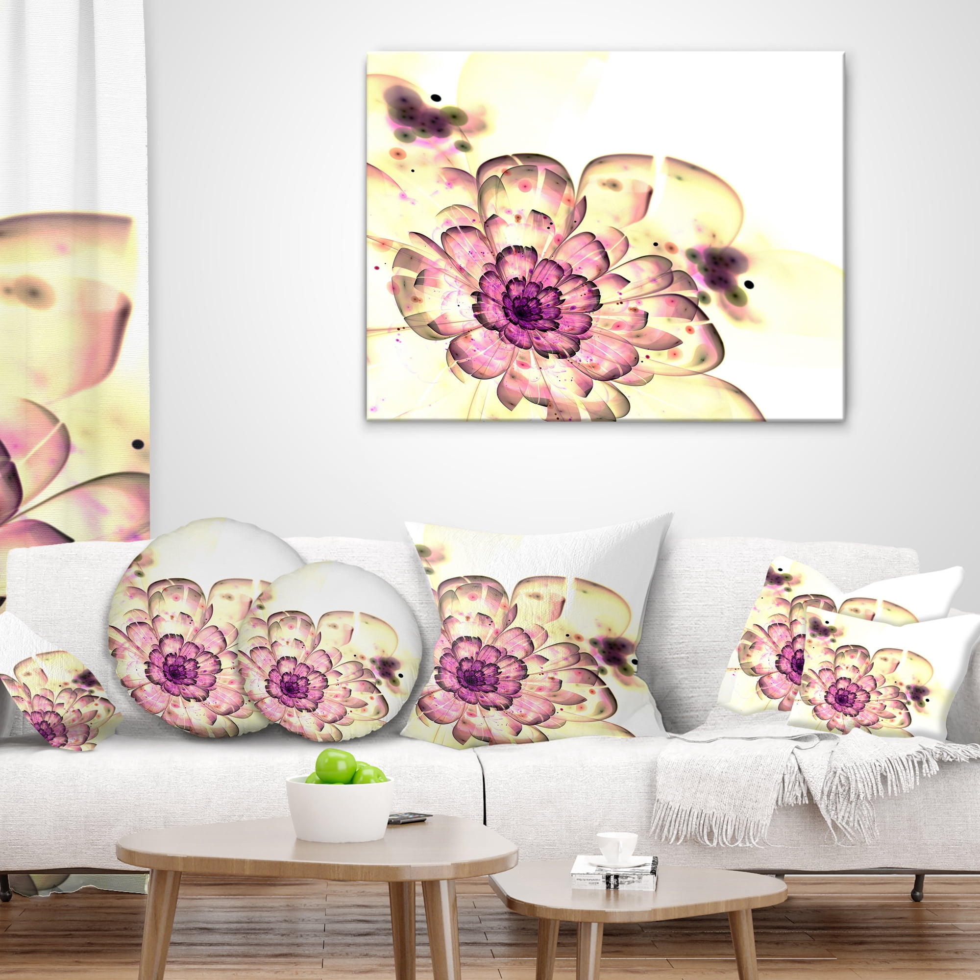 Designart Dark Yellow Fractal Floral Art - Abstract Throw Pillow - 16x16