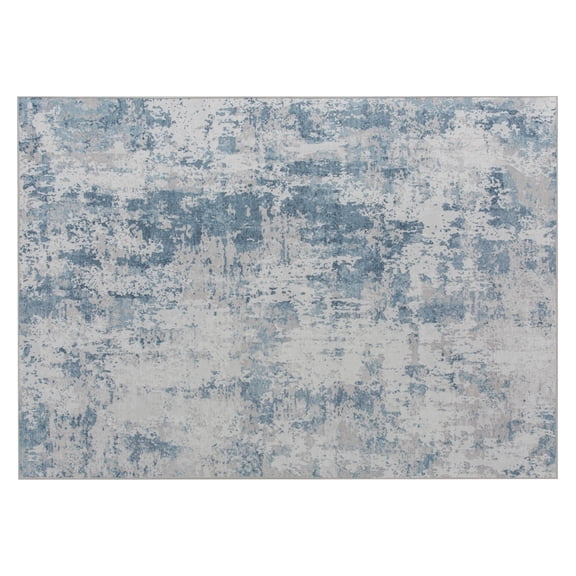 Area Rug 5x7, Washable Rug Non-Slip, Modern Abstract Carpet for Living Room Bedroom, Soft Chenille Blue Floor Rug
