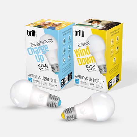 Brilli LED Circadian Wellness Light Bulb Starter Kit  8.5 Watts (60W Equivalent) A19 E26 Base  Dimmable  Warm White & Cool White  2-Pack