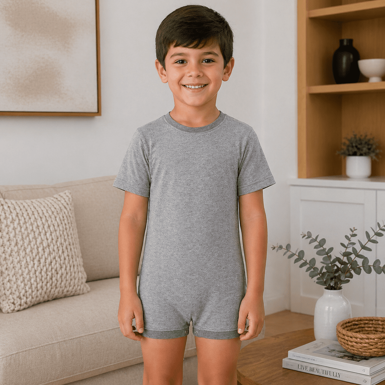 Special Needs Clothing for Older Children, Short Sleeve Bodysuit for Boys & Girls by Kaycey, Grey, 15-16 Years Old