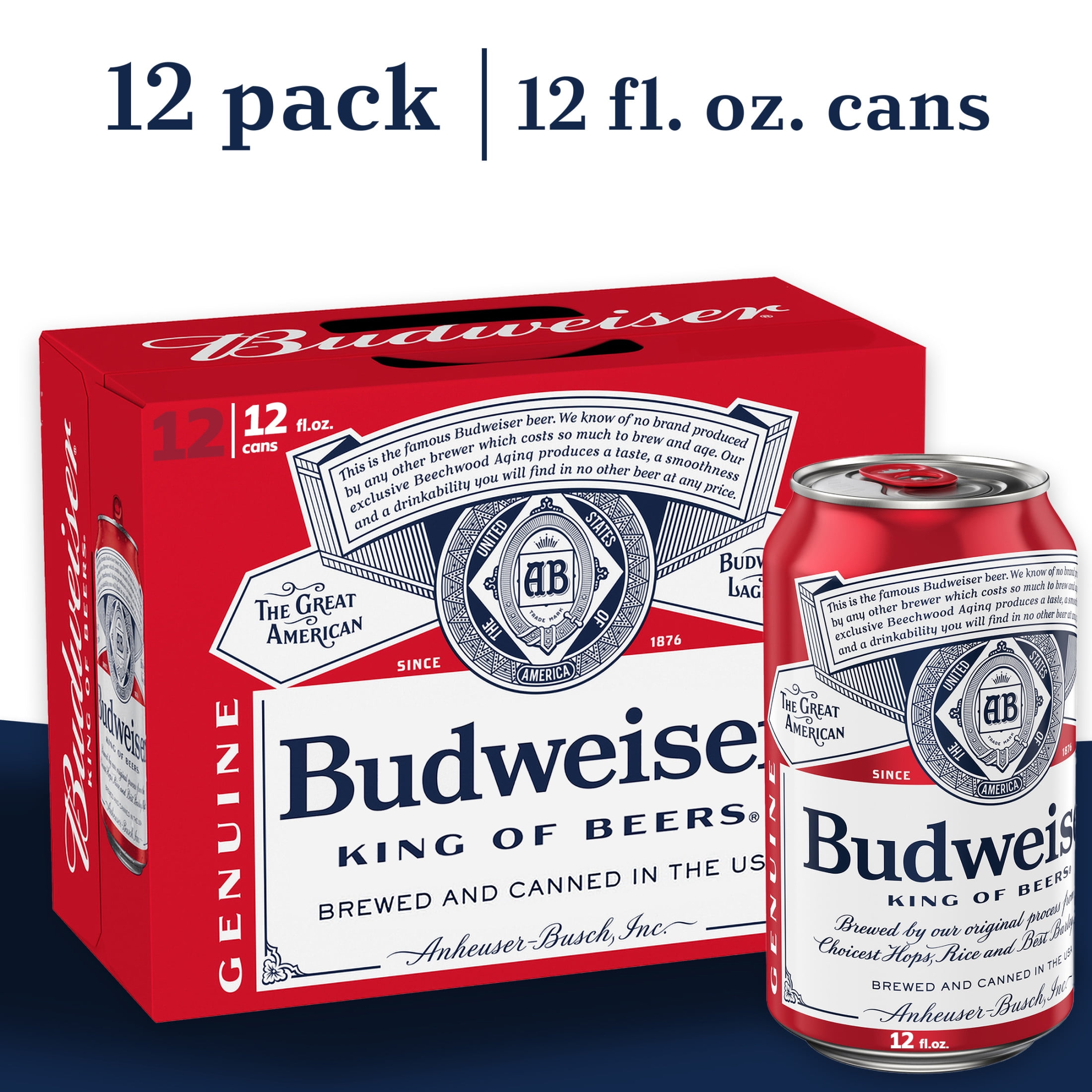 Budweiser Beer, 12 Pack Beer, 12 FL OZ Cans, 5.0 ABV