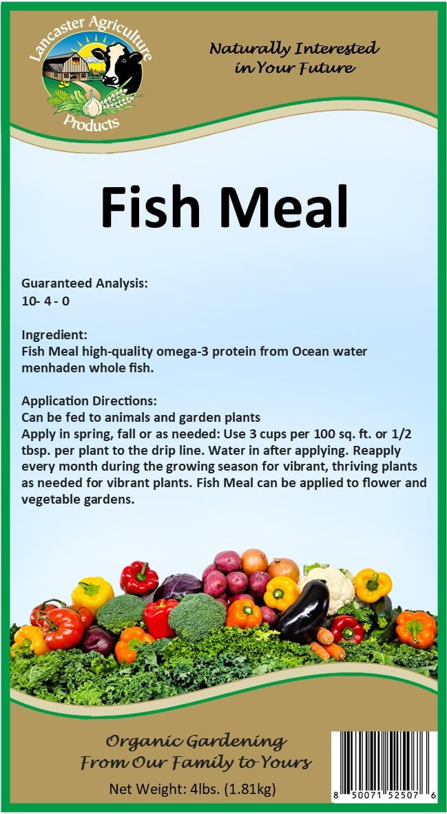 Fish Meal Fertilizer 4 Pounds for Vegetable Gardens, Flower Beds, Outdoor Plants, Trees & Shrubs - Ideal Nutrient-Rich Blend for Healthy Growth & Vibrant Blooms - Lancaster Agriculture Products