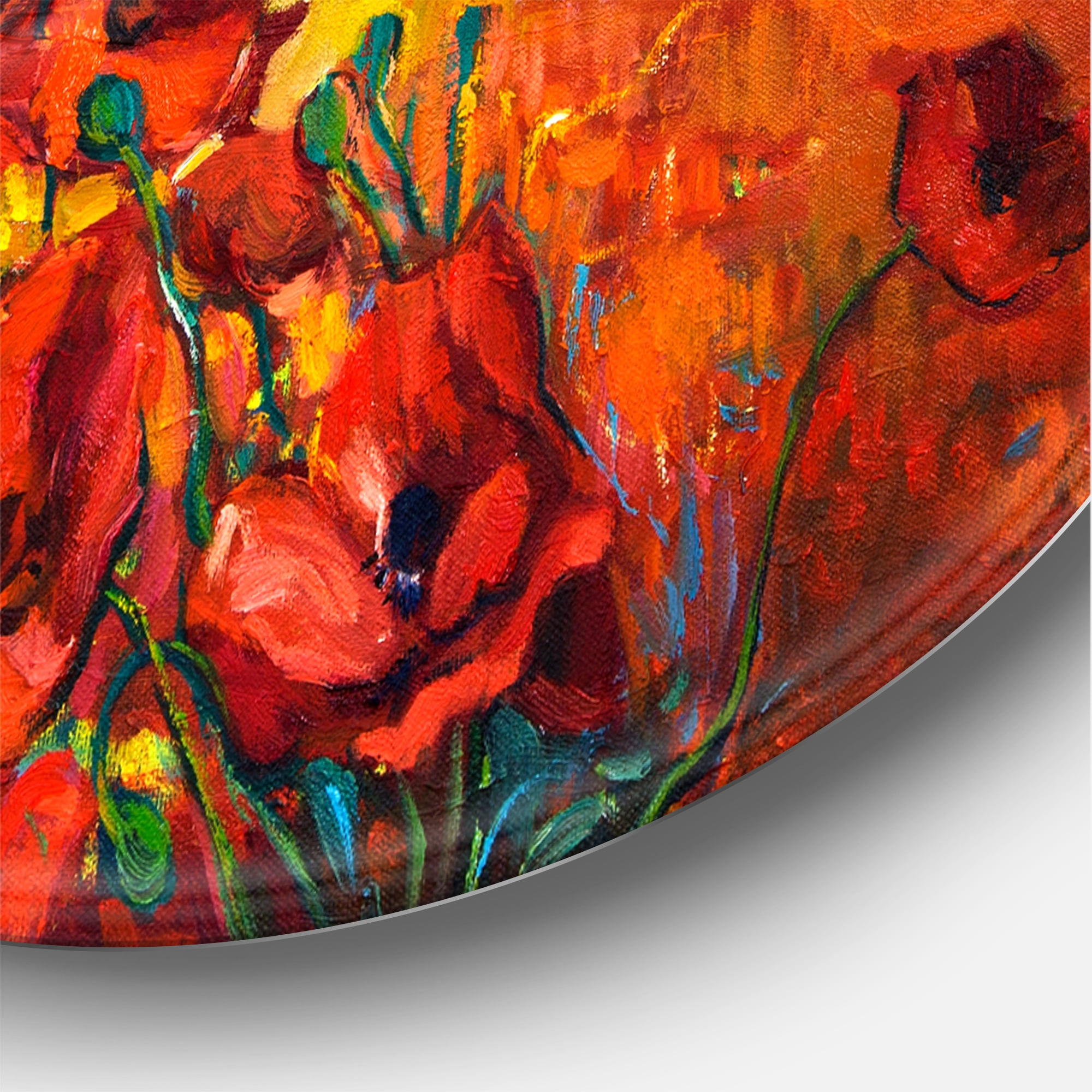 Designart 'Blossomg Red Poppies Under A Blue Sky' Traditional Circle Metal Wall Art 36x36 - Disc of 36