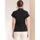 thumbnail image 3 of Top de trabajo para mujer con cuello levantado, manga casquillo, espalda de cerradura, elegante blusa de negocios Negro M, 3 of 4