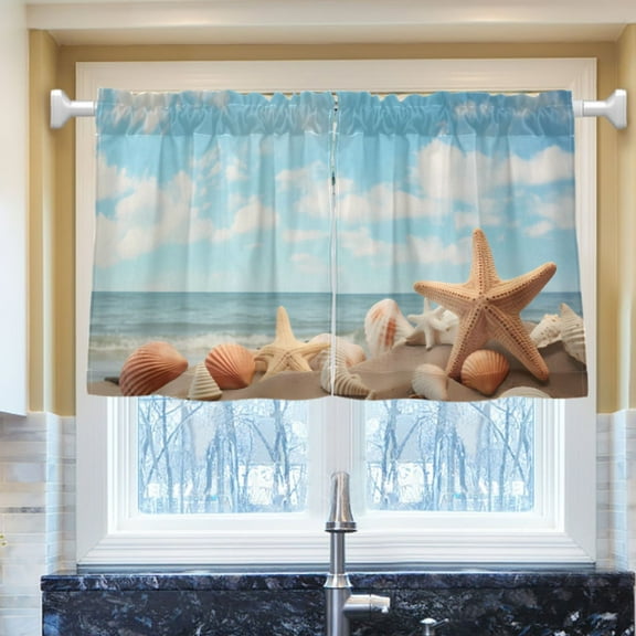 Ryvnso Summer Starfish on Beach Half Curtains Sets Tier 2 Panels Short Curtain Rod Pocket 27"W x 24"L