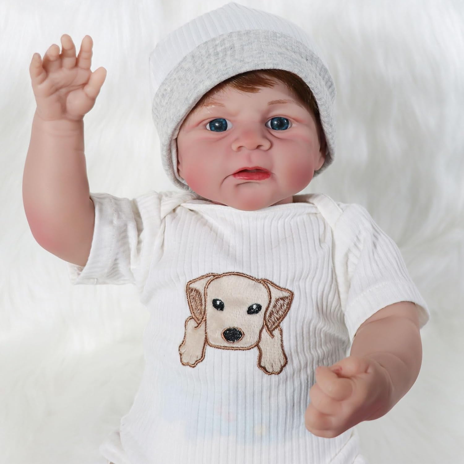 JRLCGYP 18 inch Realistic Reborn Baby Dolls Boy, Hand-Painted Open Eyes Soft Vinyl Newborn Girl Doll, Real Life Doll Toy Gift Set for Kids Age 3+