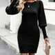 thumbnail image 2 of Gibobby Vestidos de sueter para mujer Vestido casual de mujer Otoño Invierno Color sólido Slim Fit Falda corta de punto(Negro,G), 2 of 5