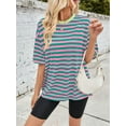 thumbnail image 2 of Womens Oversized Striped T Shirts Loose Fit Crewneck Short Sleeve Tops Summer Casual Blouse Y2K 2025 Basic Tee Green XL, 2 of 8