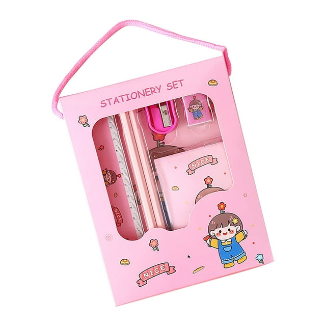 Penkiiy Pencil Set Student Stationery Six Piece Set, Including 2 pencils 1 eraser 1 pencil sharpener 1 ruler 1 notebook Kindergarten Children's Drawing And Sketching Supplie