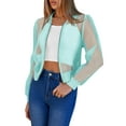 thumbnail image 2 of Women's Crop Mesh Sheer Bomber Jackets Lightweight Long Sleeve Zip Up Jacket Outwear, 2 of 5