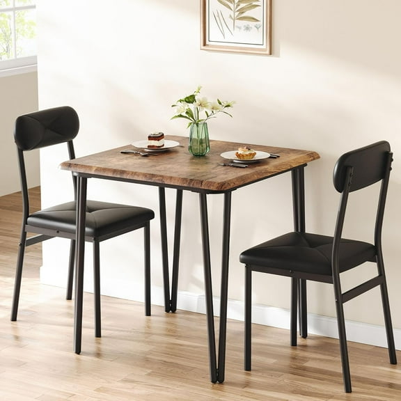 Compact Kitchen Table Set for 2 with Upholstered Black Chairs, Ideal for Small Spaces