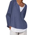 thumbnail image 2 of Cyber&Monday Deals Usmixi Clearance Sale Womens Tops Womens Casual Pullover Winter Breathable Cotton Linen Plus Size Loose Pullover Tops Fall Trendy Solid V-Neck Long Sleeve Blouses Shirts, 2 of 5