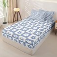 thumbnail image 2 of Erosebridal Gentle Daisy Flower Pattern Zipper Full Size Comforter Sets with Fitted Sheet and 2 Pillowcases,Checker Square Print Zipper Bedding Set,Dusty Blue White,Reversible, 2 of 6