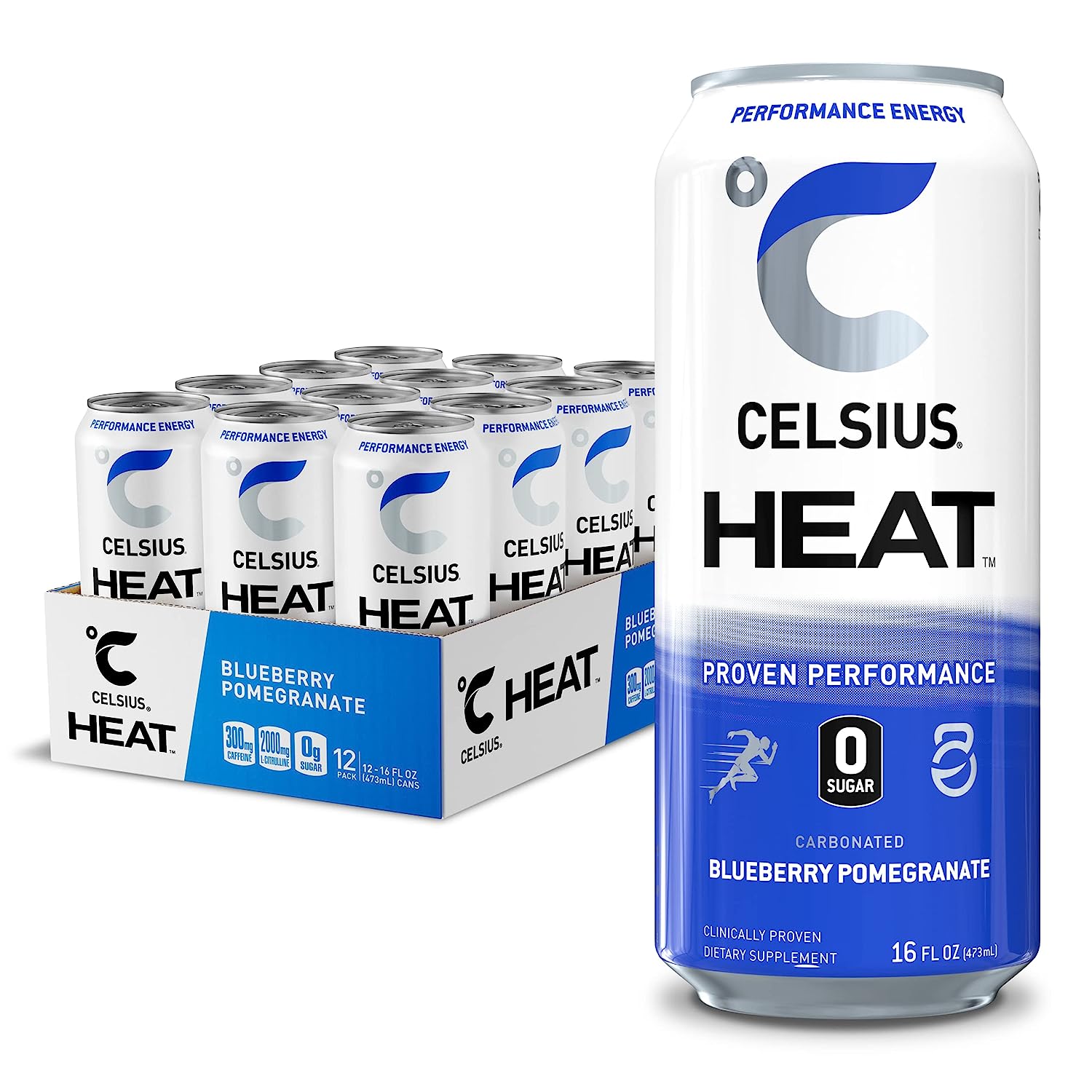 CELSIUS HEAT Blueberry Pomegranate Performance Energy Drink, Zero Sugar