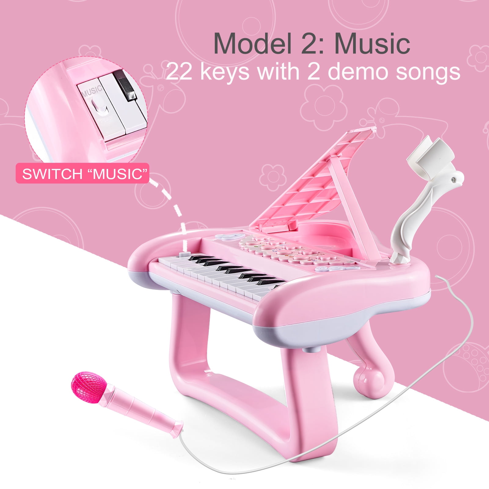 Tepear First Birthday Toddler Piano Toys for 1 Year Old Girls, Baby Musical Keyboard 22 Keys Kids Age 2 3 Play Instrument with Microphone