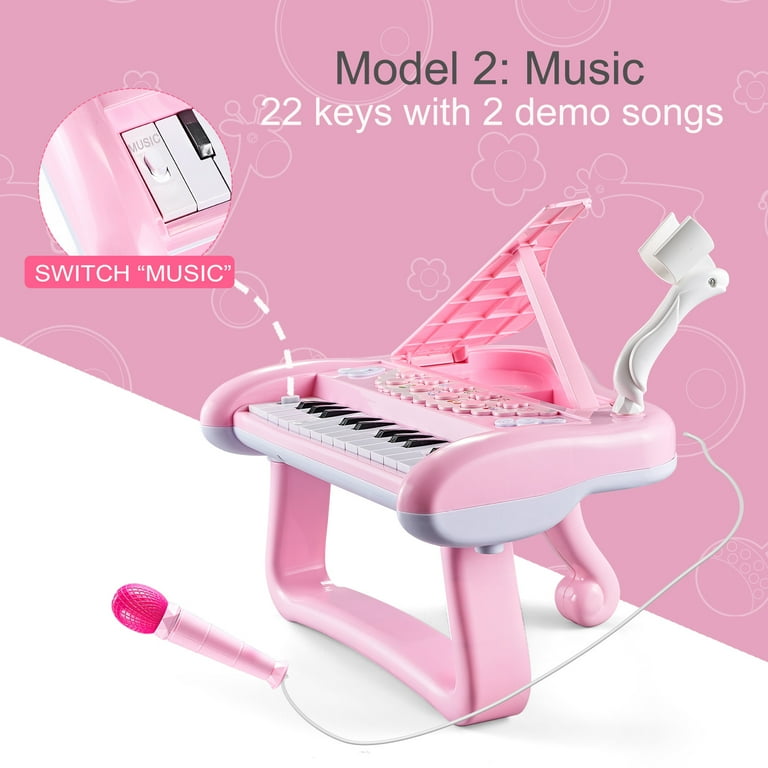 First Birthday Toddler Piano Toys for 1 Year Old Girls Baby Musical Keyboard 22 Keys Kids Age 1 2 3 Play Instrument with Microphone
