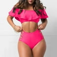 thumbnail image 2 of XIAOCHA Women's Off Shoulder Ruffled Tankini Swimsuit Set Solid Color Split Beachwear Two Piece Bikini, 2 of 6
