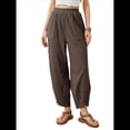 thumbnail image 3 of Pantalones Anchos y Holgados para Mujer, Estilo Palazzo Harén, Informales, con Cintura Elástica y Bolsillos. Café M, 3 of 10