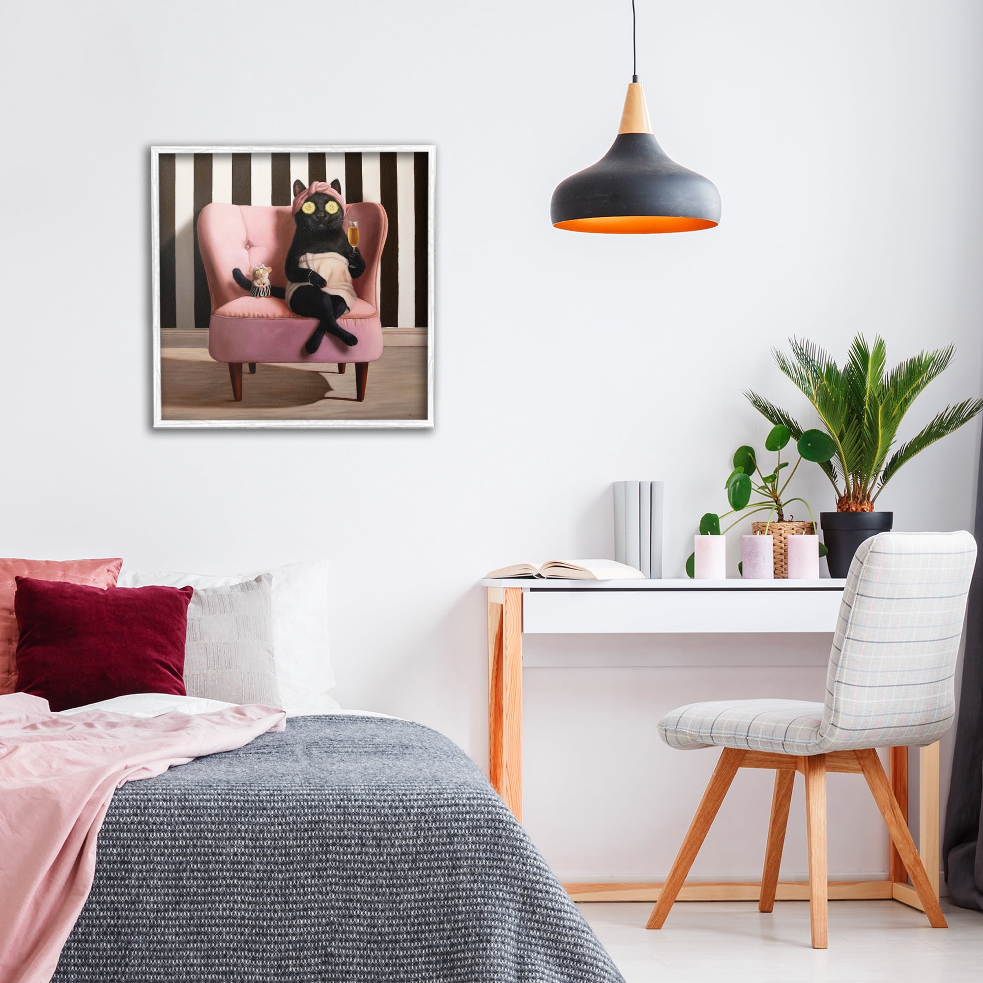Stupell Industries Pamper Party Cat White Framed Giclee Art, design by Lucia Heffernan