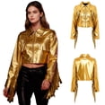 thumbnail image 5 of Haitryli Shiny Fringe Cropped Jacket for Women Long Sleeve Lapel Zip Up Western Style Biker Outerwear Gold S, 5 of 6