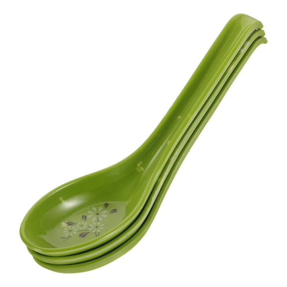 3pcs Asian Soup Spoons Chinese Wonton Soup Spoons Ceramic Ramen Spoons for Rice Noodle Kitchen Utensil for Home Restaurant ( Green )
