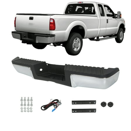 SEBLAFF Rear Step Bumper Chrome without Parking Sensor Hole Replacement for 2008-2016 F-250 Super Duty 2008-2016 F-350 Super Duty 2008-2016 F-450 Super Duty