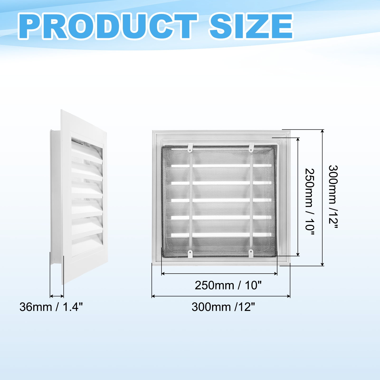 Uxcell 12x12 Inch Gable Vent, 2PCS Aluminum Alloy Wall Shed Vents with Strainer, White