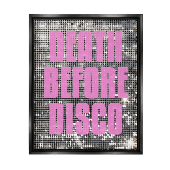 Stupell Industries Glam Death Before Disco Abstract Painting Black Floater Framed Canvas Art Print Wall Art, 17 x 21