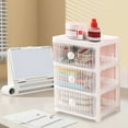 thumbnail image 6 of Desktop Storage Box, Pen Cosmetic Desk Sundries Storage Box, Clear Trapezoid Design, Multiple Usages For Cosmetics, Stationery & Small Items, Quality Plastic, 3-Layer Design, For Home & Office, 6 of 8