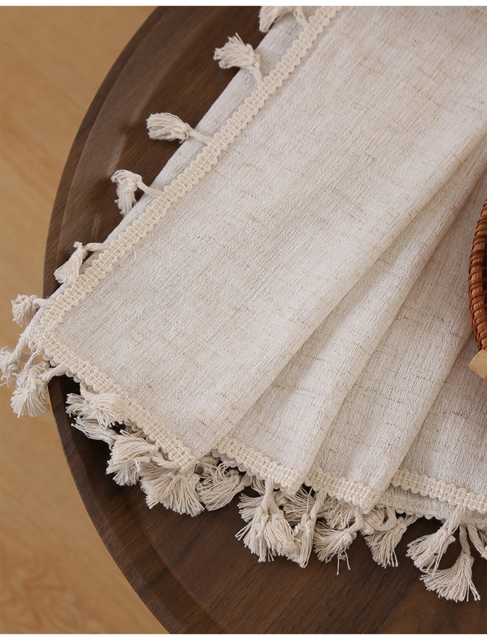 AIGIA Home Boho Curtains Natural Linen Chic Semi Blackout Bohemian Handmade Tassels Rod Pocket for Living Room 1 Panel