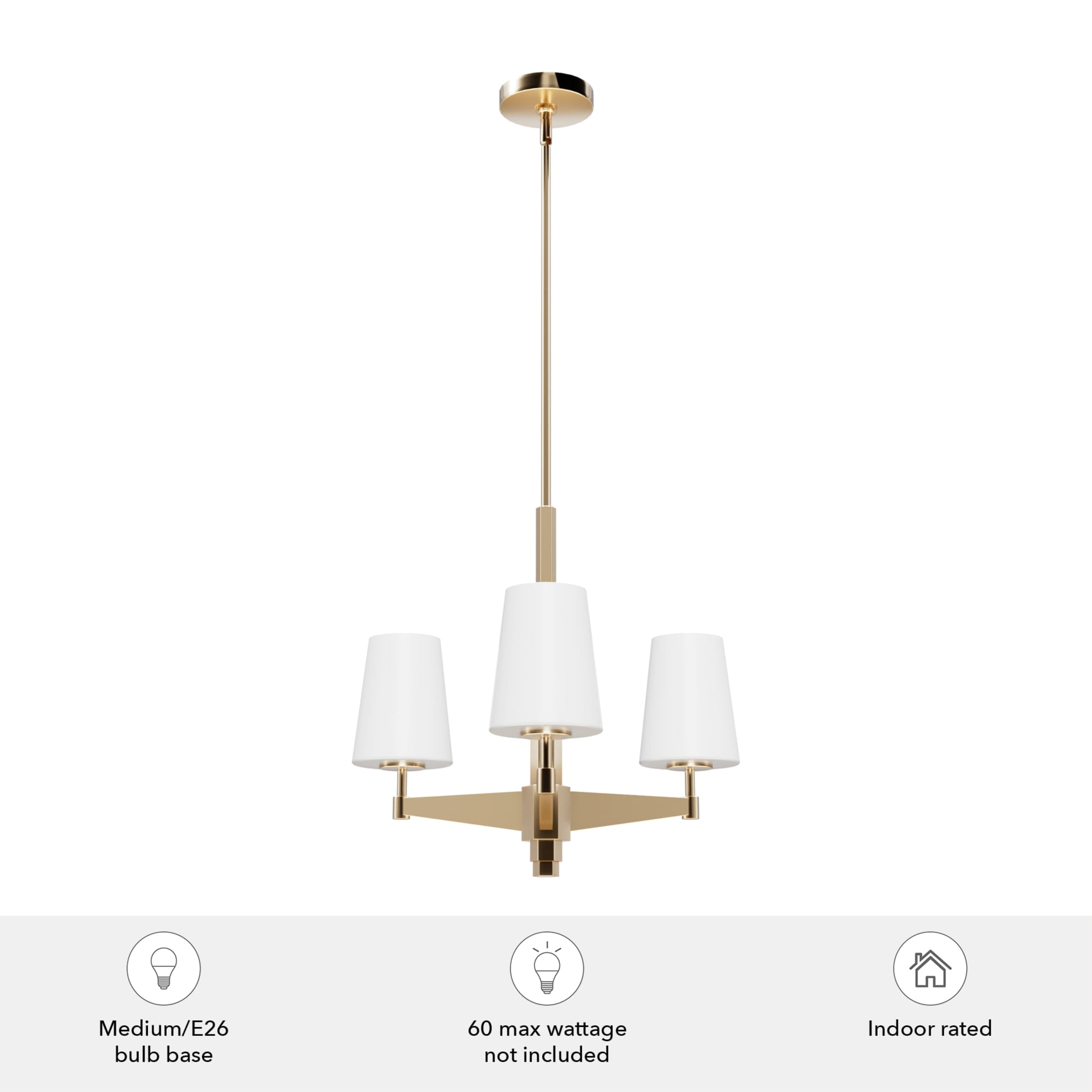 Hunter - Nolita 3-light Alturas Gold, Medium Size Chandelier, Dimmable, Modern Style, Candle Shaped, for Bedrooms, Dining, Living Rooms - 19878