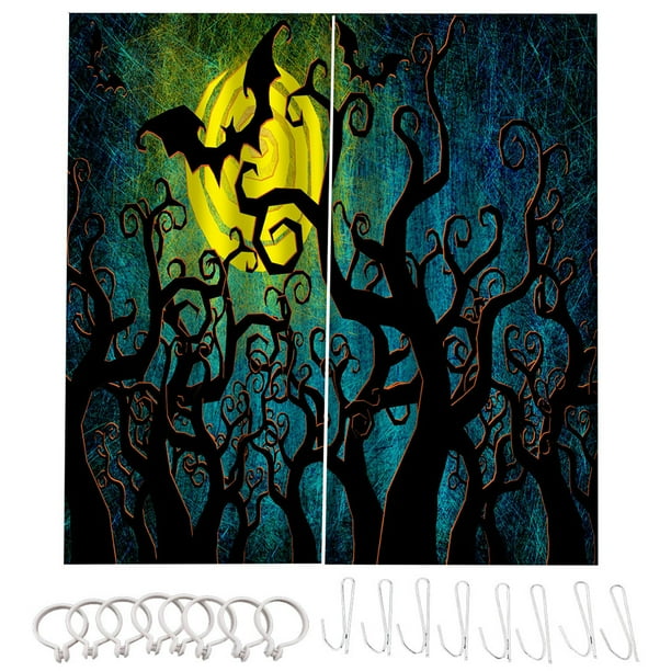Moyic 2 piezas de cortinas de dibujos animados, tratamientos de ventana de Halloween, cortinas de luna, decoraciones navideñas, accesorios creativos Sombras de ventana METRO Moyic HA011128-02