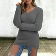 thumbnail image 2 of zaveiop Women Pullover Sweaters Winter Warm Solid Color V Neck Long Sleeve Thick for Women Fashion Thermal Outfit (Z-Grey, S), 2 of 9