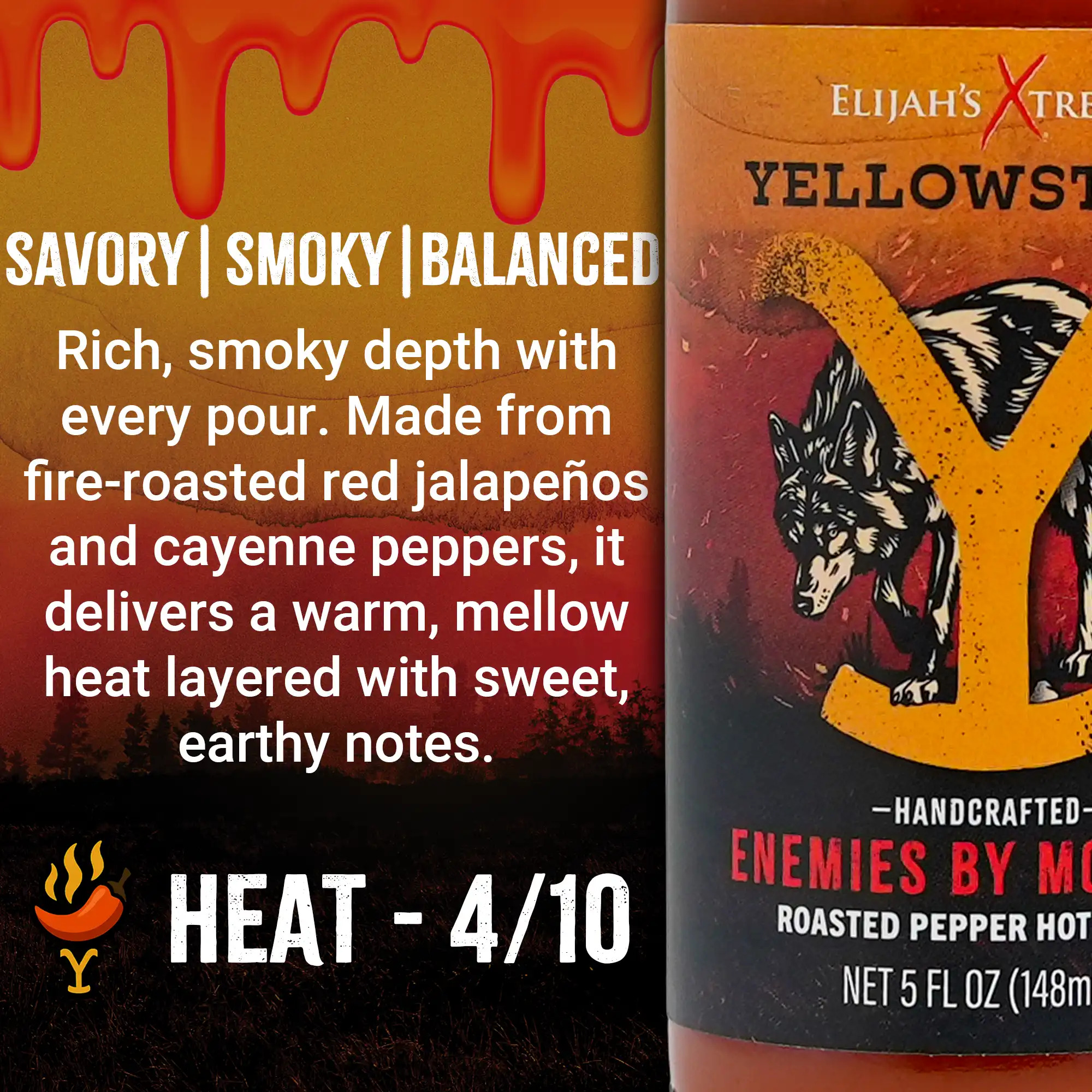 Elijah's Xtreme + Yellowstone Hot Sauce Variety Pack 4 Flavors, Garlic Habanero, Fire Roasted Jalapeno, Fiery Ghost Pepper Sauce, Sweet Heat Reaper Sauce, 5oz Bottles