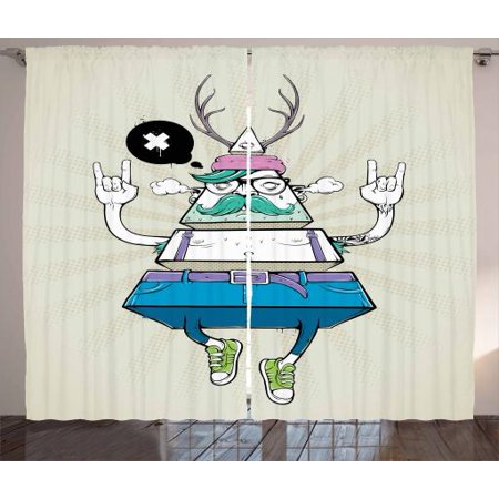 Hipster Curtains 2 Panels Set Triangle Shaped Bizarre Character