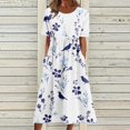 thumbnail image 2 of Robes de Printemps pour Femmes Décontractées Manches 3/4 Longue Robe Évasée Basique Plage Vacances Travail Maxi Robe 2025, 2 of 5