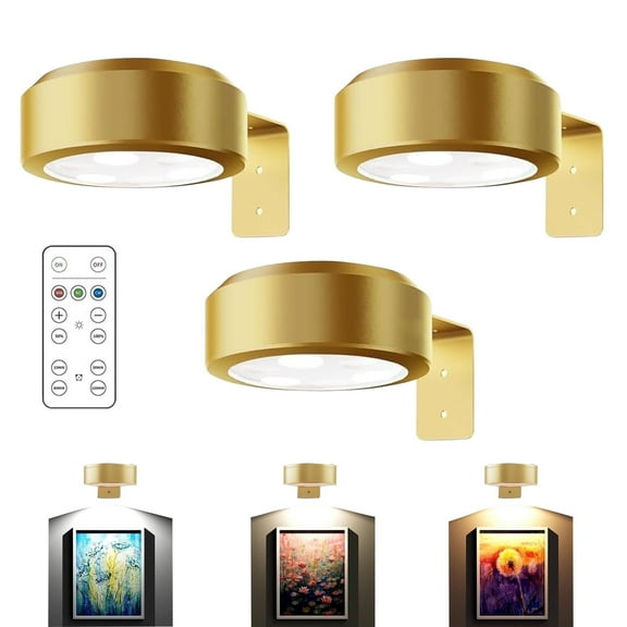 Picture Lights for Wall, Wireless Magnetic Art LED Lamp Battery Operated (Gold)