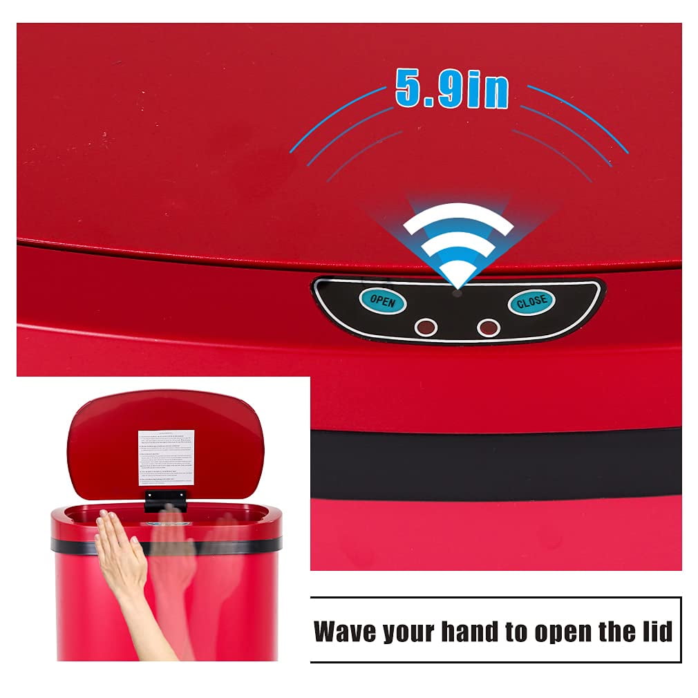 FDW 13 gal Stainless Steel Touchless Motion Sensor Automatic Trash Can Red
