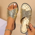 thumbnail image 6 of Women's Rhinestone Flat Sandals Summer Casual Fashion Sparkly Slip on Flats Slippers Open Toe Quick Drying Indoor & Outdoor Slides Gold Women Sandal, 6 of 6